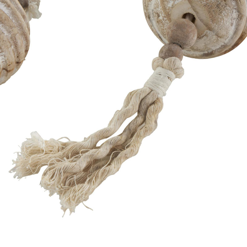 Cole And Grey Wood Handmade Ribbed Abstract Wall Decor With White Rope