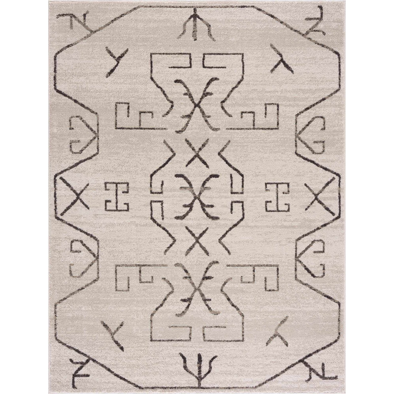 Jaschar Southwestern Beige/Black Area Rug, Rectangle 2' x 3'