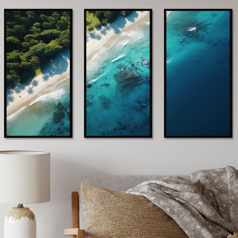 Relaxing Beach Aerial View VI - Beach Wall Art, 28" H x 36" W x 1" D, Black Floater Framed