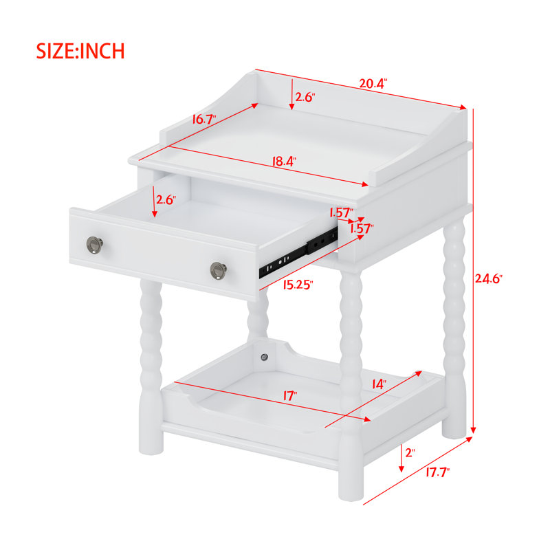 1 - Drawer Nightstand,Side Table With Shelf, White