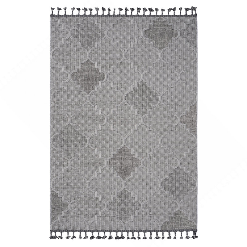 Tapis intérieur / extérieur blanc / gris / treillis Collection, Rectangle 4 pi x 6 pi 2 po