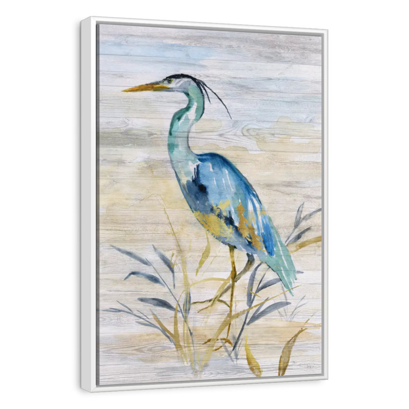 Héron bleu II, 9" x 13", Cadre flottant blanc