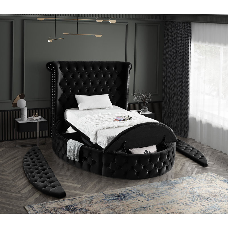 Dorgan Upholstered Wingback Bed, Twin, Black Velvet
