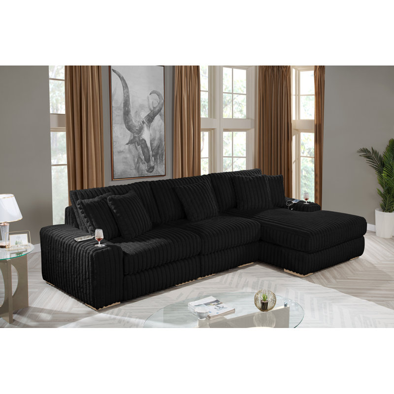 Canapé modulaire réversible à rayures Puffy, Noir