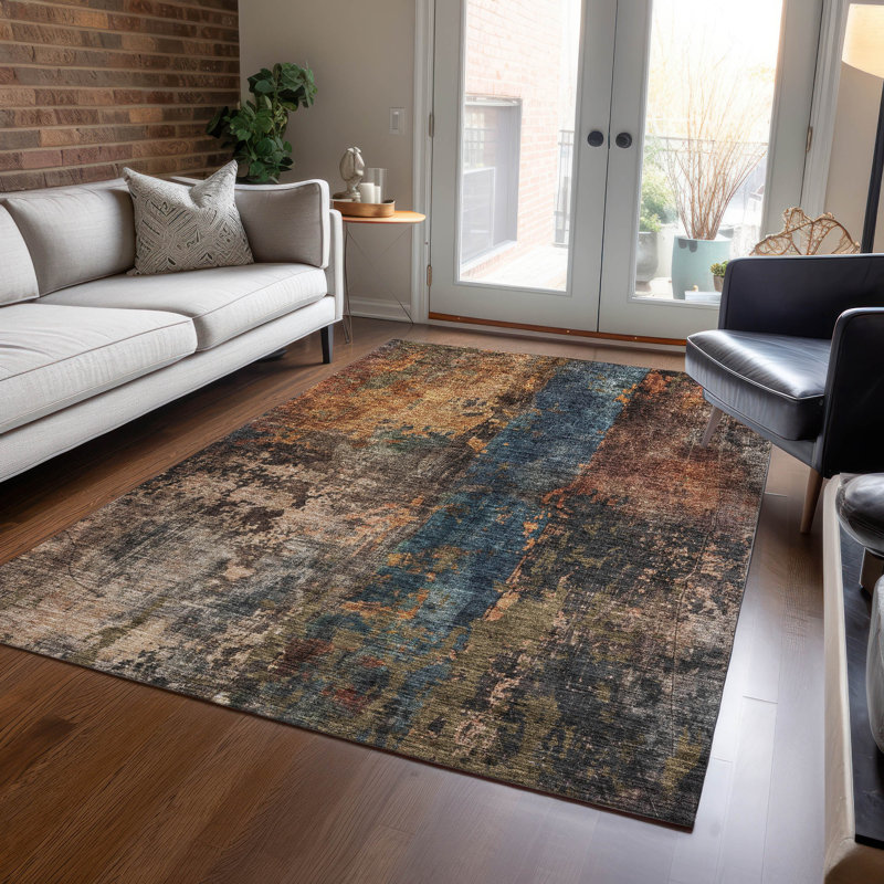 Tapis intérieur / extérieur bleu lavable Nayara , 9 pi x 12 pi