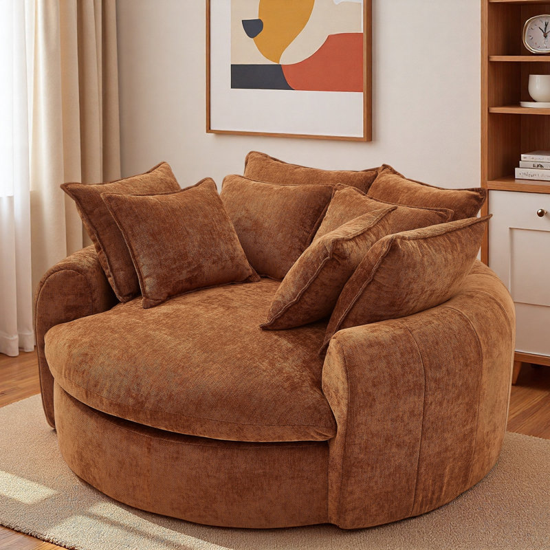 Canapé-lit rond à compression complète avec 8 coussins décoratifs, Orange
