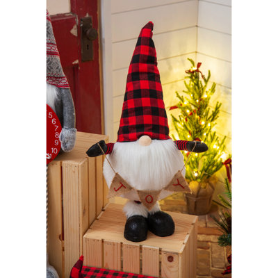 Décoration de table gnome en peluche tenant une table "Joy" avec pieds télescopiques