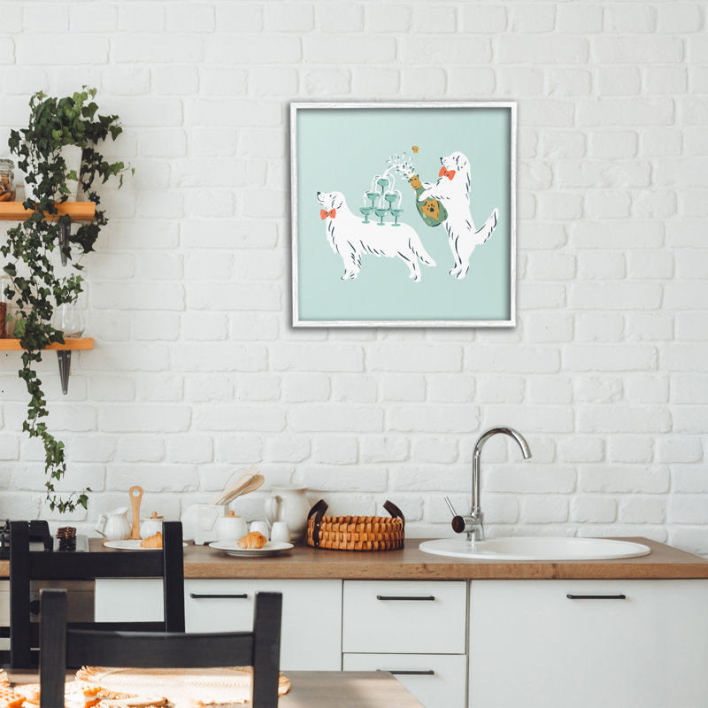 Giclée encadrée, "Popping Dogs" par Krissy Mast, H 17 po x l 17 po, Estampe numérique encadrée blanc bord de mer