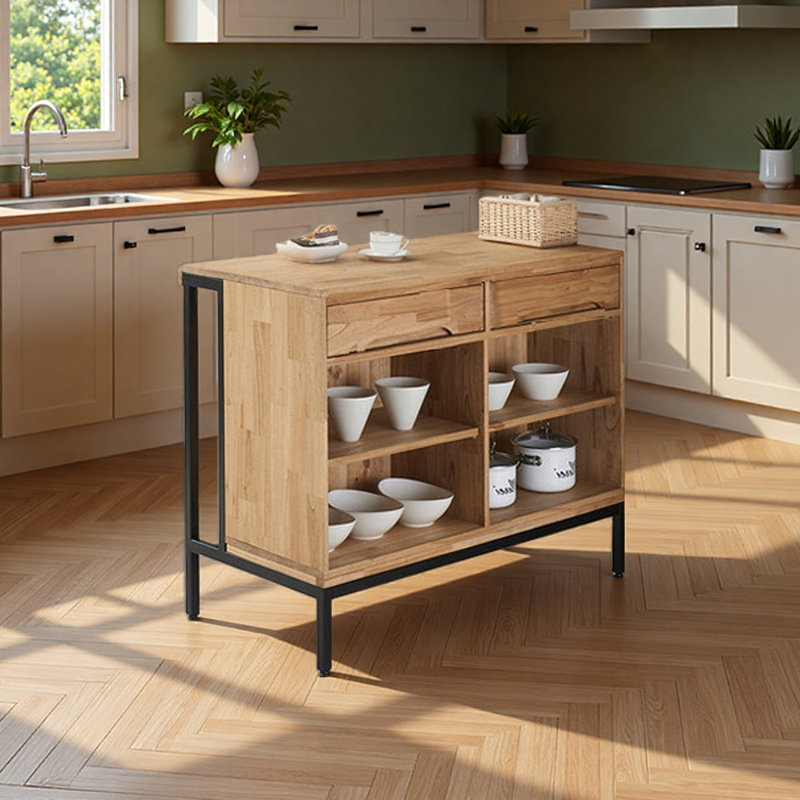 Hokku Designs Solid Wood Kitchen Island with Adjustable Shelves ...