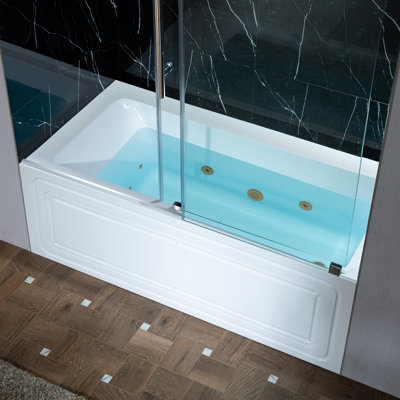 60" X 32" Alcove Acrylic Rectangular Whirlpool Heated Jetted Tub With Drain & Overflow