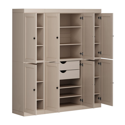 100% Solid Wood 65" Pantry Cabinet with Shaker Doors, 2-Drawers and Adjustable Shelves