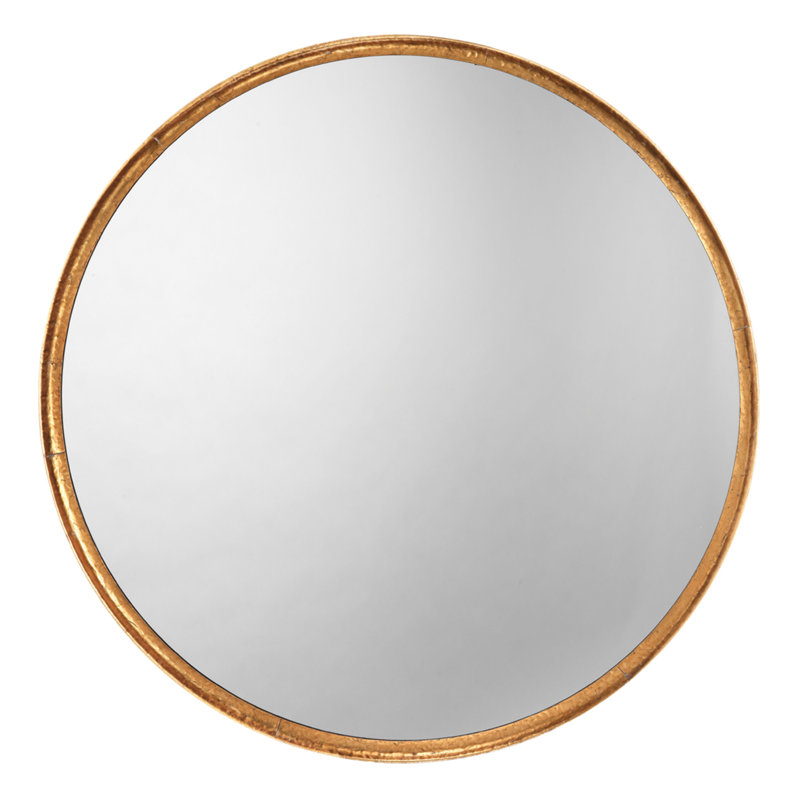 Refined Round Mirror In Gold Leaf Metal, Gold