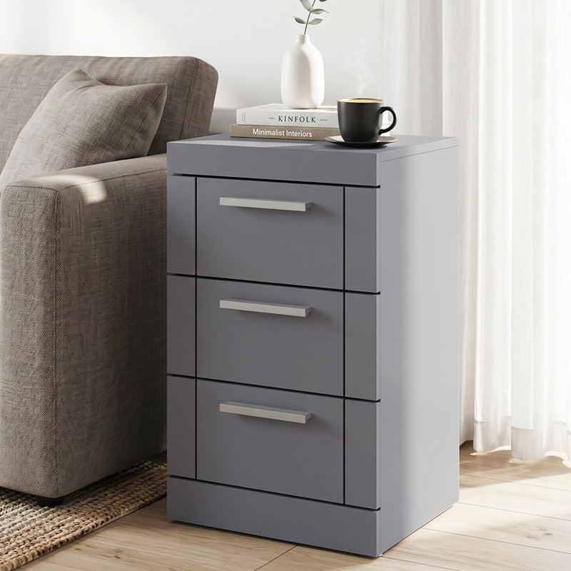 Kimberley 3 Drawer Bedside Table, Grey