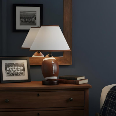 Lampe de table en céramique de 13,5 po de hauteur, design football, abat-jour en lin