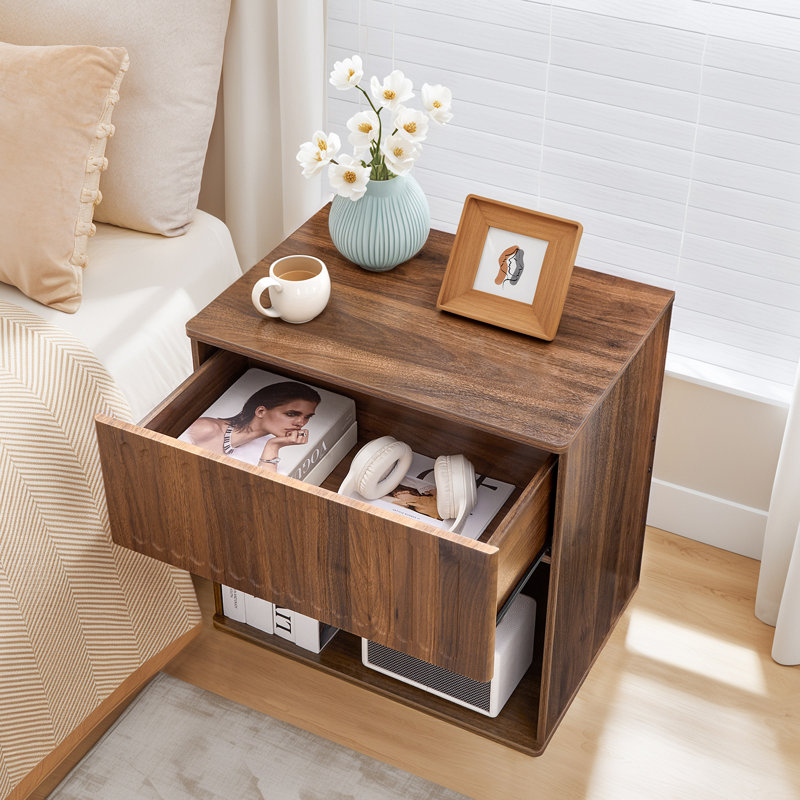 22.8''W 1-Drawer Nightstand with Open Cubby,Fluted Nightstand With Storage