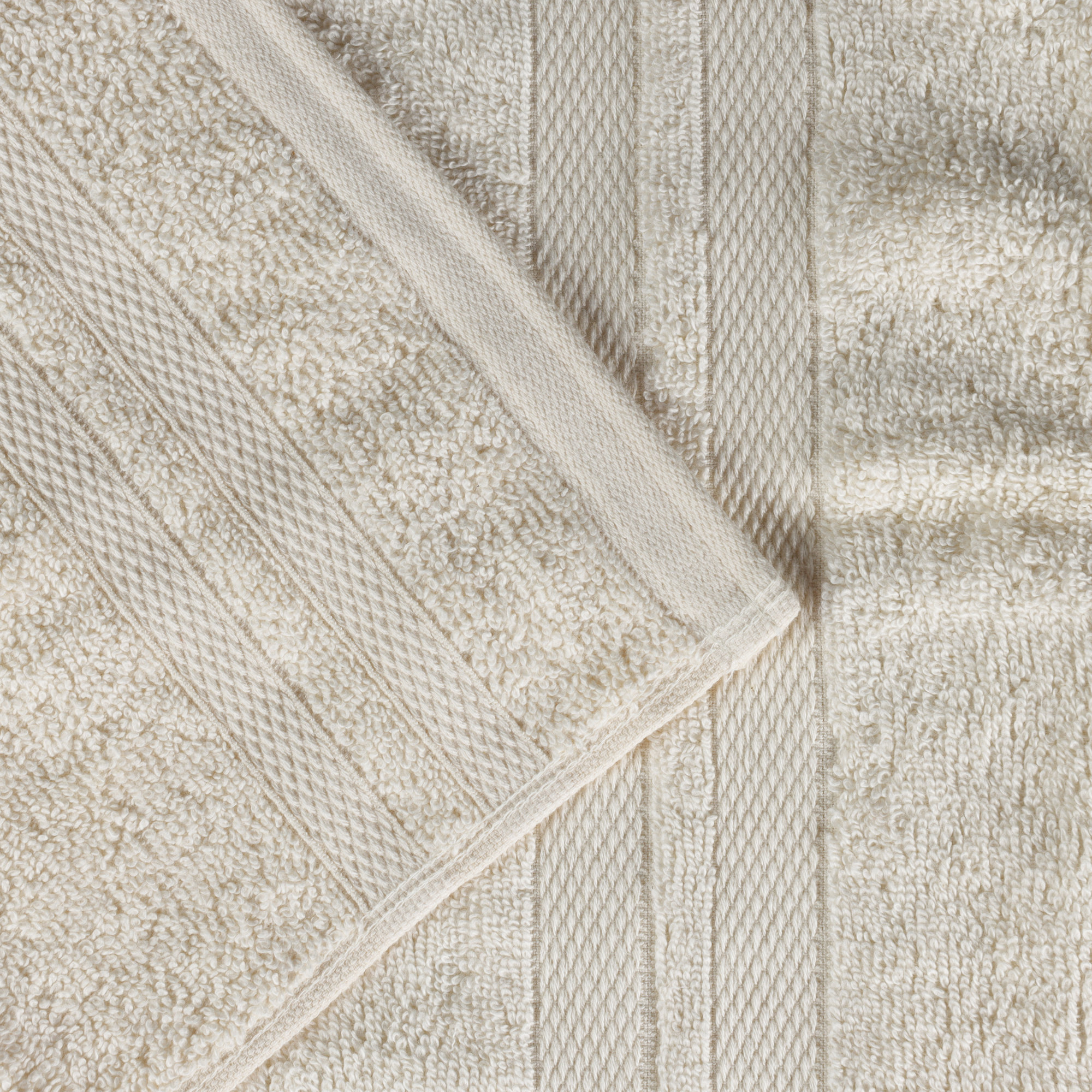 Ultra-Soft Cotton Solid Double Line Dobby Border Quick-Drying Assorted Towel, Ivory