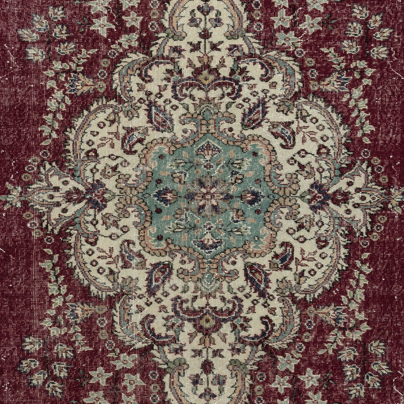 Tapis unique rouge fait à la main, unique et de style rétro rouge