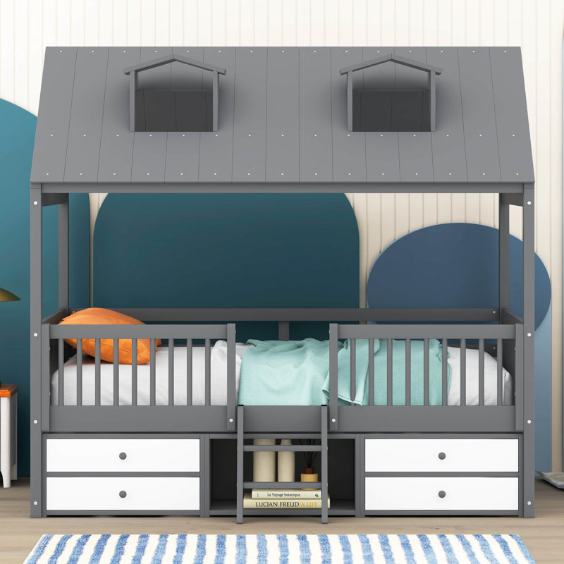 Lit avec rangement Queshon, Double, gris