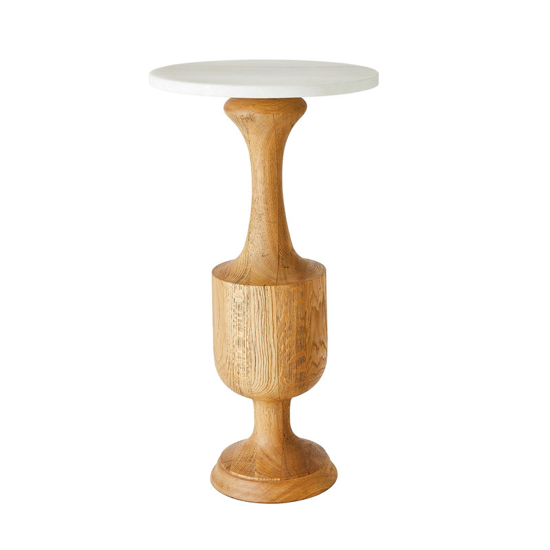 Marble End Table, White Top/Brown Base