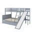 Lit simple superposé au dessus d'un lit double avec glissière, rangement de tiroir et tablettes intégrées-880323935