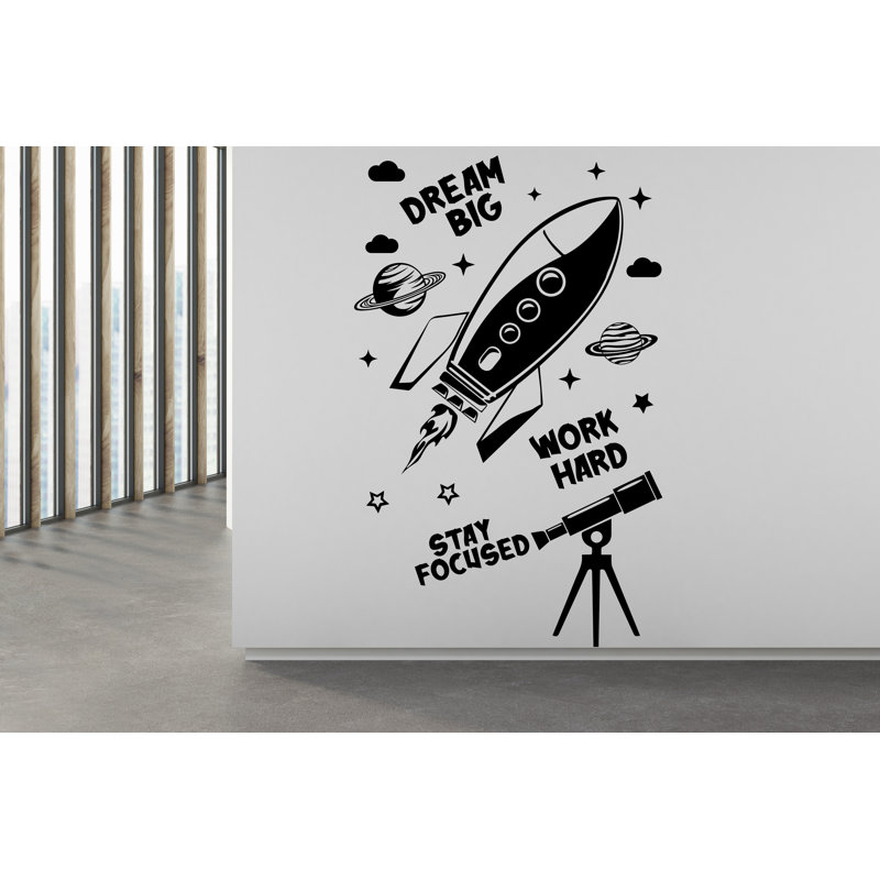 «Dream Big», autocollant mural, travail dur, rester concentré, décoration murale, cadeau de bureau, autocollants muraux fusée, planète, art mural 357