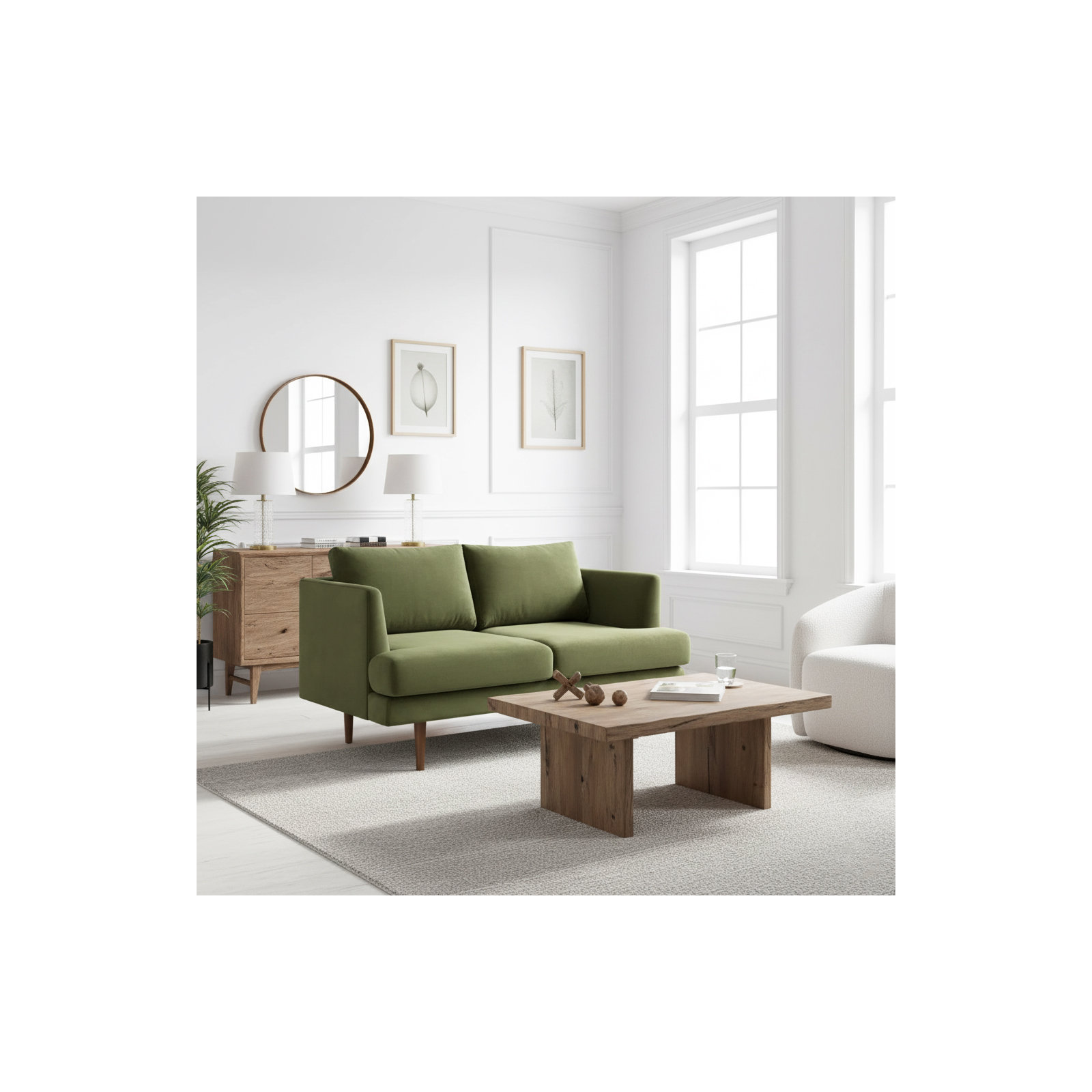 Miller 56" Upholstered Loveseat, Olive Green Velvet