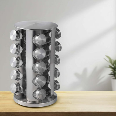 Support à épices rotatif 20 pots - Carrousel rotatif en acier inoxydable avec étiquettes pour comptoir de cuisine / armoire