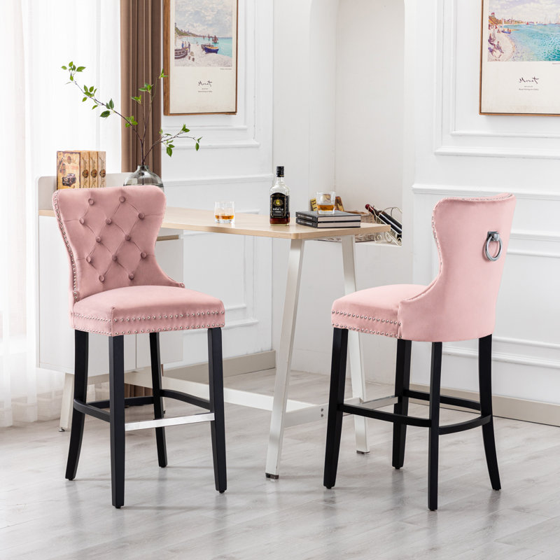 Tabouret de bar et de comptoir Kirsten, Tabouret de bar (siège d'une hauteur de 29 po), Gris antique, Rose