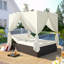 Méridienne d'extérieur double avec rideaux, lit d'extérieur de patio avec dossier réglable, canapé-lit à structure en acier robuste pour la cour, la piscine et la terrasse