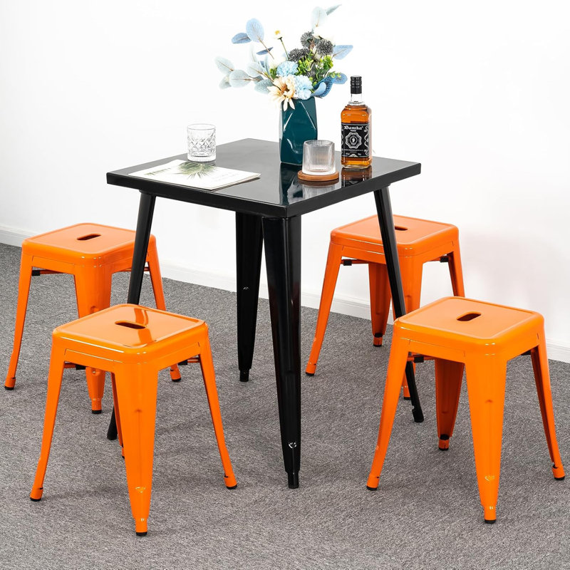 Juddson Counter Stool Set Of 4,18" Industrial Stackable Metal Bar Stools, Backless Metal Dining Chairs For Indoor Outdoor Kitchen Classroom