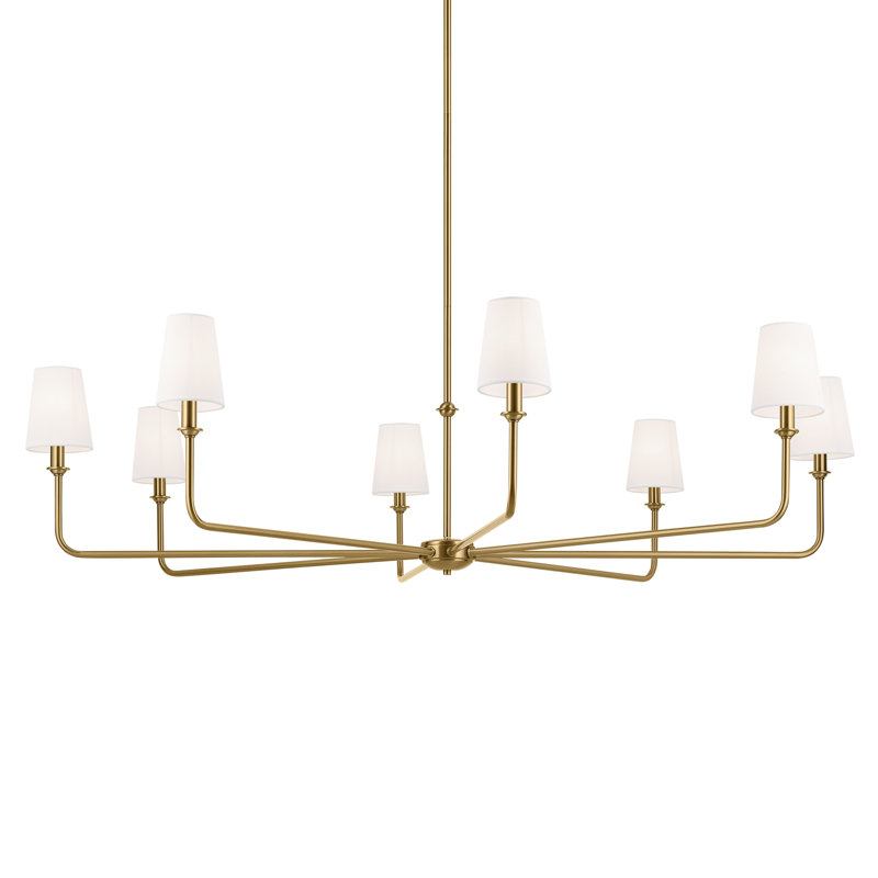 Brushed Brass 8-Light Chandelier with White Tapered Shades