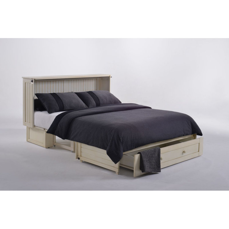 Danela Queen Storage Murphy Bed with Mattress and Power Outlets, Cream