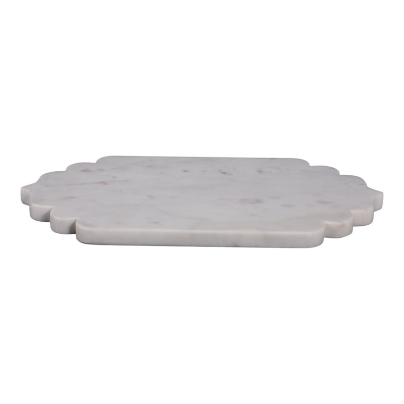 Élégant plateau décoratif à bord festonné en marbre pour la décoration intérieure - table basse décorative et plateau repose-pieds - 14 po, blanc