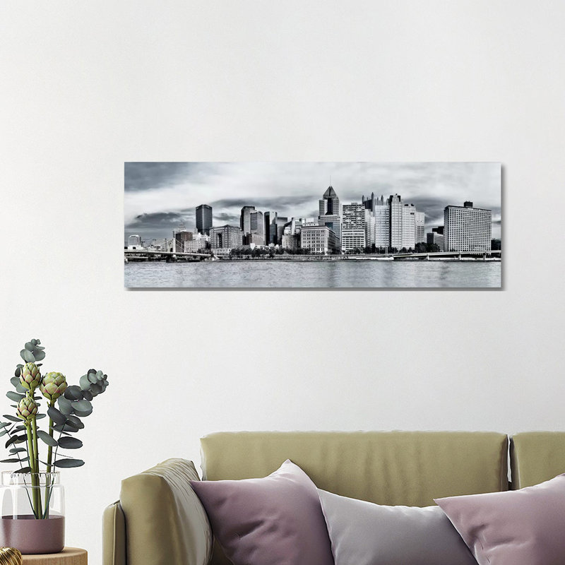Pittsburgh Skyline Cityscape 1 Piece Wrapped Canvas Panoramic Wall Art, 121.92 cm H x 40.64 cm W x 3.175 cm D