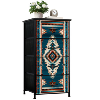 Dresser for Bedroom with 4 Storage Drawers Aztec seamless South western Mexican america Dressers Chest of Drawers Steel Framed Fabric Closet Organizers for Dorm Entryway