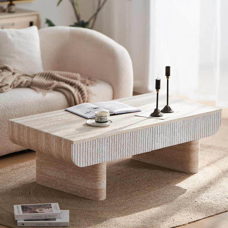 Table basse avec plateau en faux marbre, table basse moderne Mid-Century avec tiroir cannelé, table basse de salon, bureau
