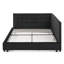 Structure de lit double capitonnée pleine grandeur, structure de canapé-lit avec dossier et accoudoirs confortables, lit double pour chambre à coucher, salon-357839046