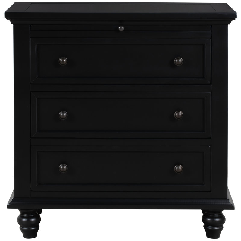 3 armoires noires - Polyvalentes pour la chambre à coucher, le vestibule, le téléphone avec plateau Ustyle en bois massif noir, la chambre à coucher ou le salon