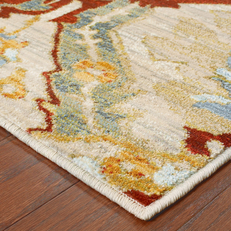 Tapis beige / orange à motif abstrait Marceau, Rectangle 9 pi 10 po x 12 pi 10 po