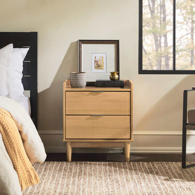 Hanhalyn 2-Drawer Solid Wood Nightstand, Natural Pine