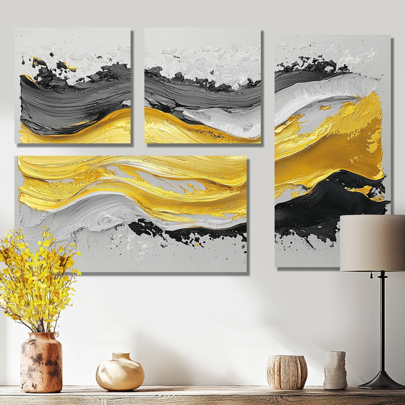 Fugue jaune en couleur I - art mural abstrait 4 pièces, Toile tendue, Ne s’applique pas