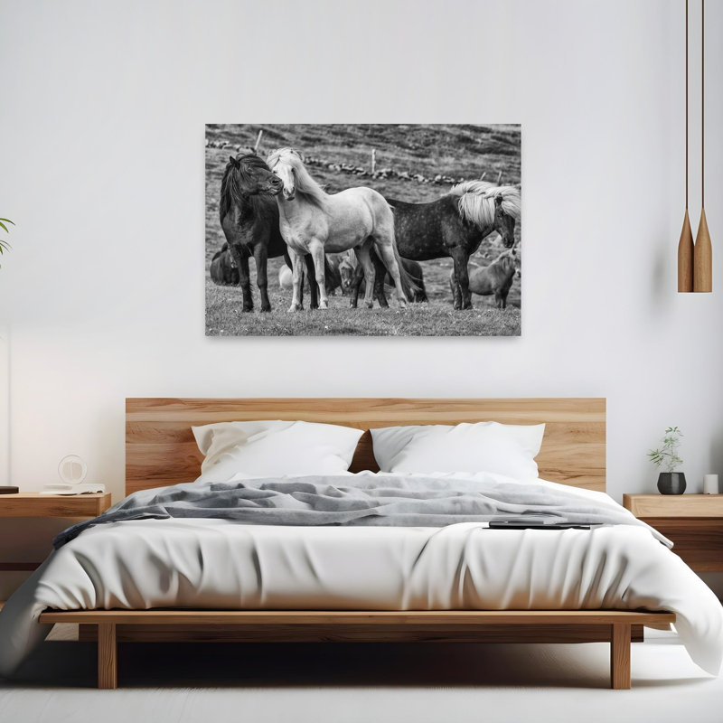 Icelandic Horse Companions Abstract Contemporary Horse Landscape Nature Wall Art Print 1 Piece Wrapped Canvas Wall Art