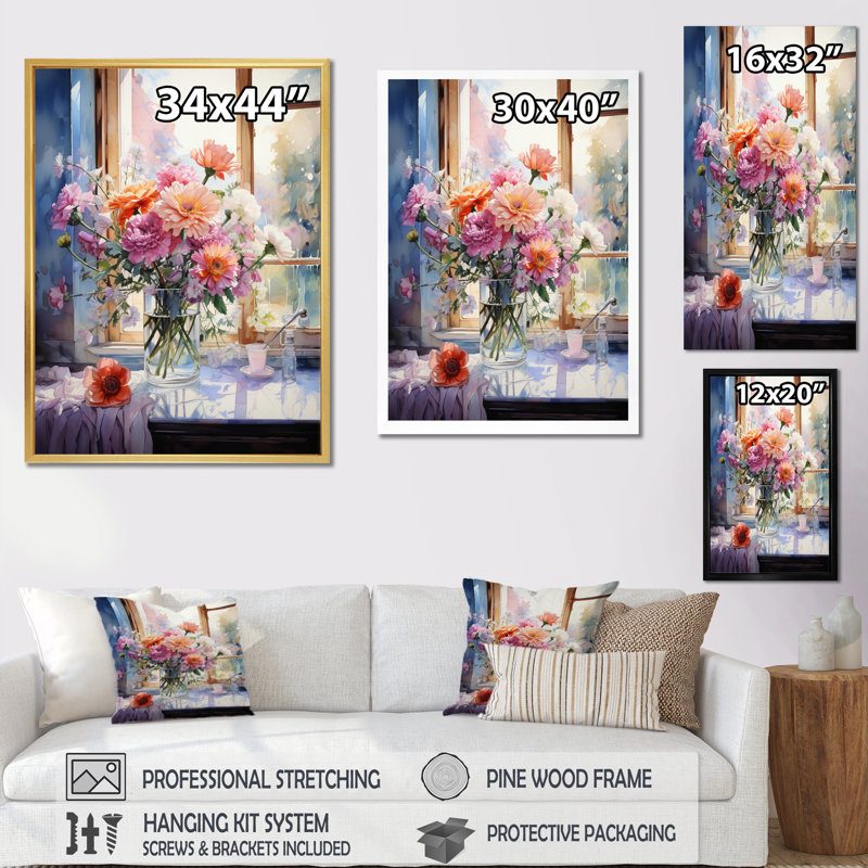Damarae " Bathroom Fresh Florals ", Wrapped Canvas, 44" H x 34" W x 1.5" D