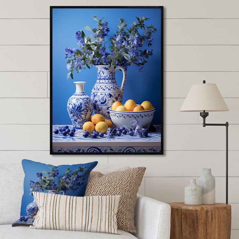 Décoration murale méditerranéenne «Still Life Kitchen II - Boho Pottery», H 32 po x l 24 po x P 1 po, Cadre flottant noir