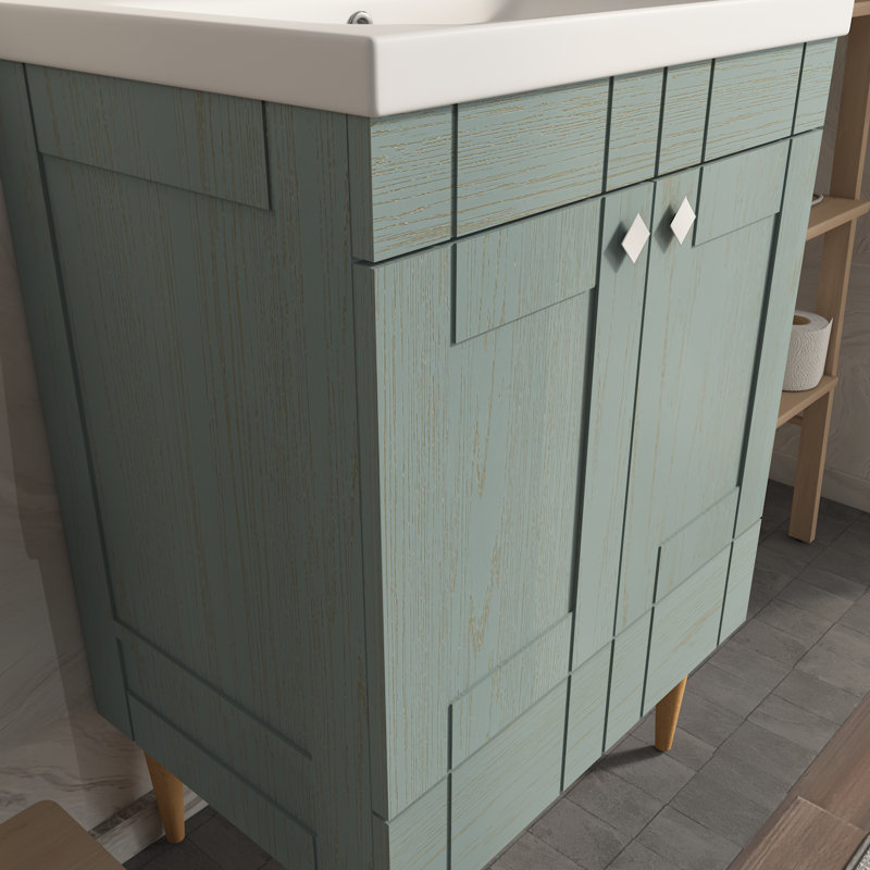 Meuble-lavabo avec lavabo en céramique Sara, Vert mer, 25"