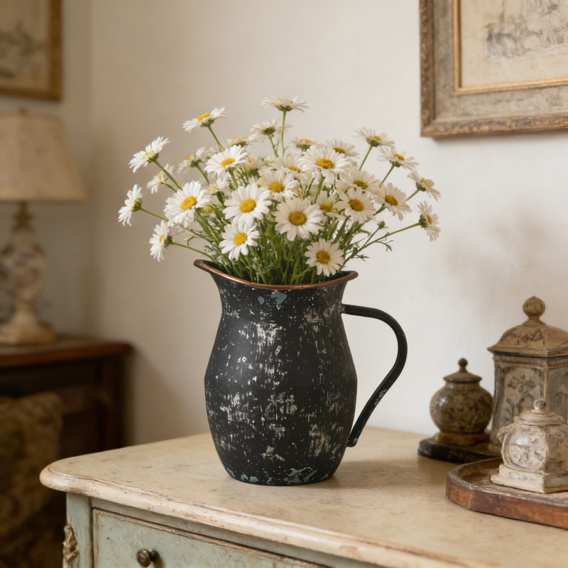  Vase en métal rustique Jazariah, Noir