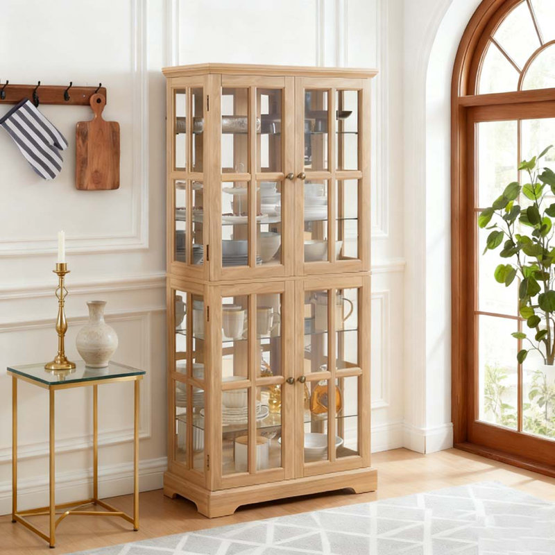 Vitrine antique avec portes réglables en verre, Chêne