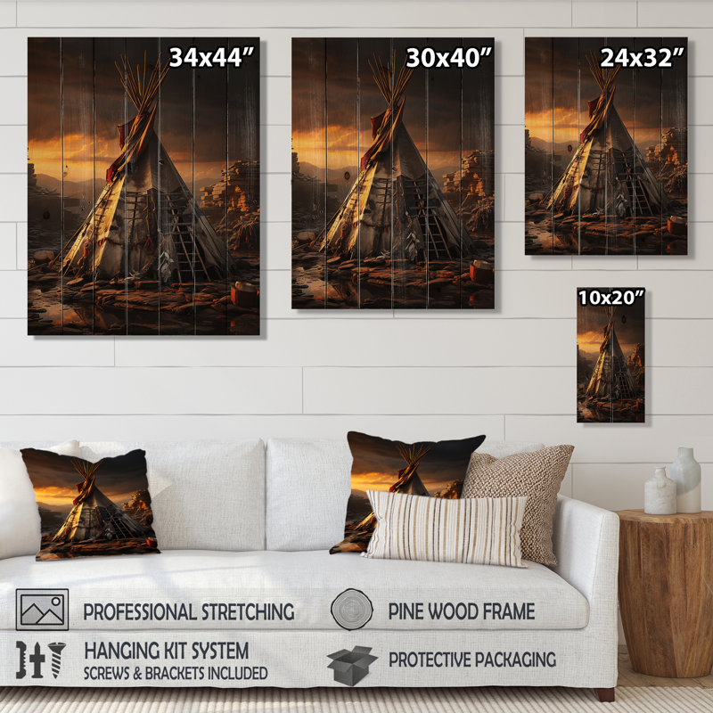 «Tipi Soulful Sanctuary» beige sur fond noir, H 32 po x l 24 po x P 0,78 po