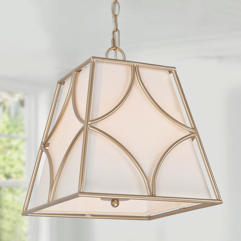 Lustre cage Ilijanka à 4 lumières en or rose avec abat-jour en tissu blanc