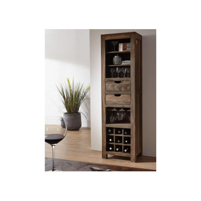 Nature 9 - Bottle Solid Wood Wine Bottle & Glass Rack